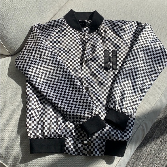 Hotel 1171 Classic Checkered Satin Bomber Jacket - Picture 3 of 8